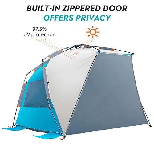 Outdoormaster Pop Up Beach Tent For 4 Person - Easy Setup And Portable Beach Shade Sun Shelter Canopy With Upf 50+ Uv Protection Removable Skylight Family Size - Ocracoke Coast #TOP1