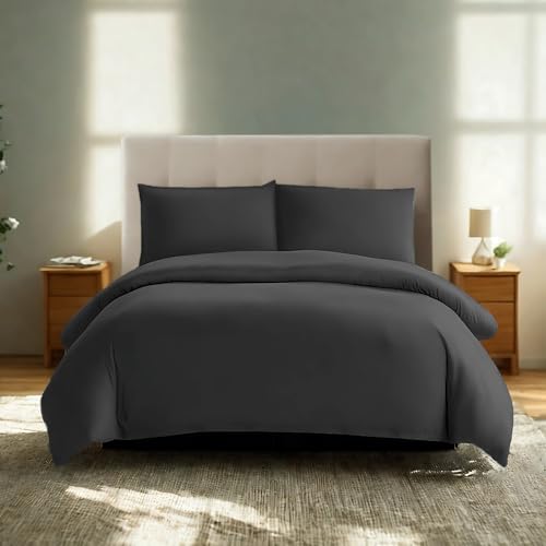 Komfortec Premium Bettwäsche 240x220 mit 2 Kissenbezug 40x80 cm Set aus Gebürstetes Mikrofaser - Anthrazit