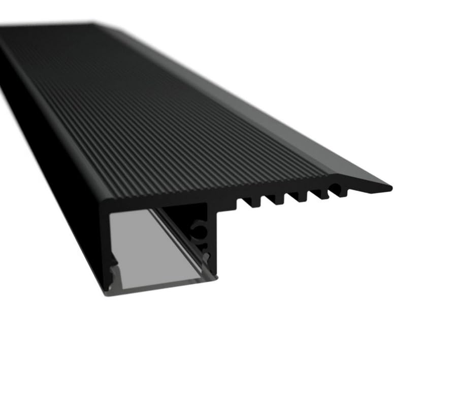 ledomec Profil LED en étapes de 2m Noir STAIRS pour bandes LED Éclairage d'escalier (Profil de 2m Noir incl. revêtement transparent)