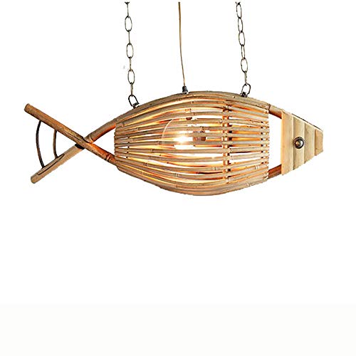 Lampe suspendue poisson bois pour éclairer un bar ou café rétro