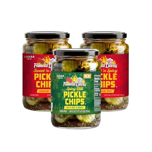 Famous Dave's Pickle Variety 3-Pack Spicy Dill & Garlic Pickle Chips, 1 Jar, Sweet & Spicy Pickle Chips, 2-24 Ounce Jars