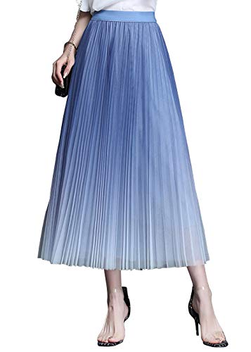 ebossy Women's Ombre Gradient Color Wedding Party Pleated Swing A-Line Tutu Tulle Midi Skirt