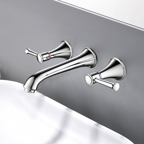 Mitigeur de lavabo mural en laiton chromé haut de gamme au design épuré 3 trous