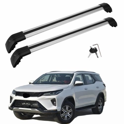 2PCS Cross Bar Roof Rail Rack Lockable Fits for Toyota Fortuner 2015-2023 Cargo Luggage Carrier Crossbar Aluminum (Black with Silver)
