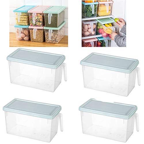 YATG Cesta del refrigerador,4PCS Cesta de almacenamiento para frigorífico Contenedores organizadores de almacenamiento de cocina con asa y tapa Cover