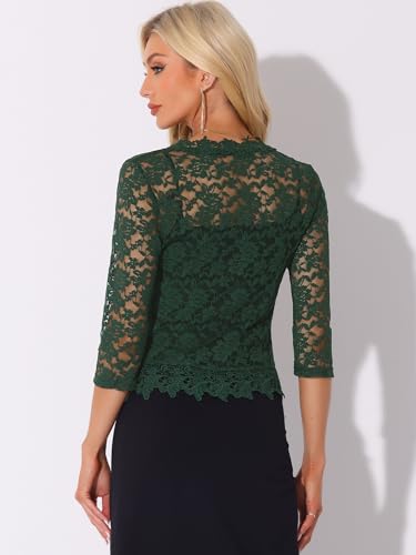 Image of Allegra K Floral Lace Shrugs for Women's Evening 3 /4 Sleeves Formal Elegant Bolero Cardigan