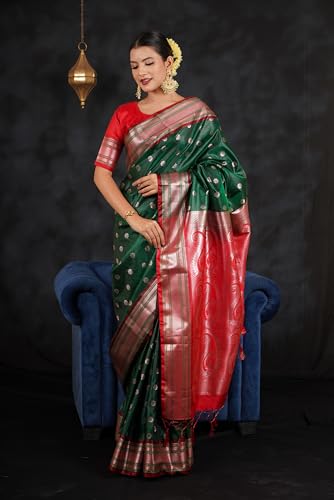 Handloom Karigari Banarsi Paithni Kanjivaram Silk Saree for women, Perfect For Ethnic Wear, Festival, Wedding, Function, Rich Pallu Design With Unstitched Blouse Piece - Image 2