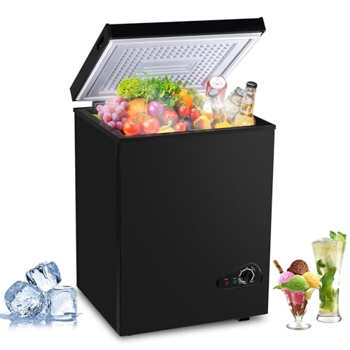 3.5 Cu.Ft Chest Freezer with a Removable Basket 7 Gears Adjustable Temperature Control(-18°F to -46°F), Deep Compact Freezer for Garage, Office, Basement, House, Kitchen, Shop, RVs-White