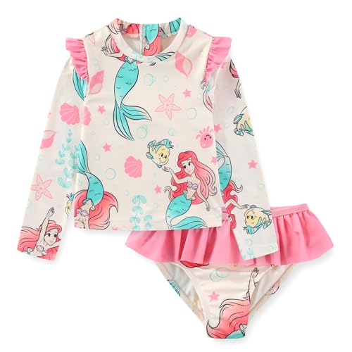 Disney Lilo & Stitch Minnie Mouse UPF 50+ Girls Long Sleeve Rash Guard and Bikini 2-Piece Swimsuit Set for Big Kids