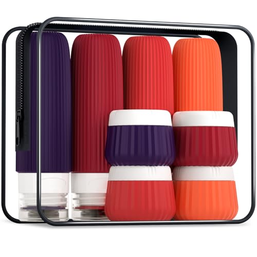 Image of Mrsdry Travel Bottles for Toiletries 8 Pack, TSA Approved 3 oz Travel Containers, Clear Bag, Leak Proof Silicone Squeezable Jars