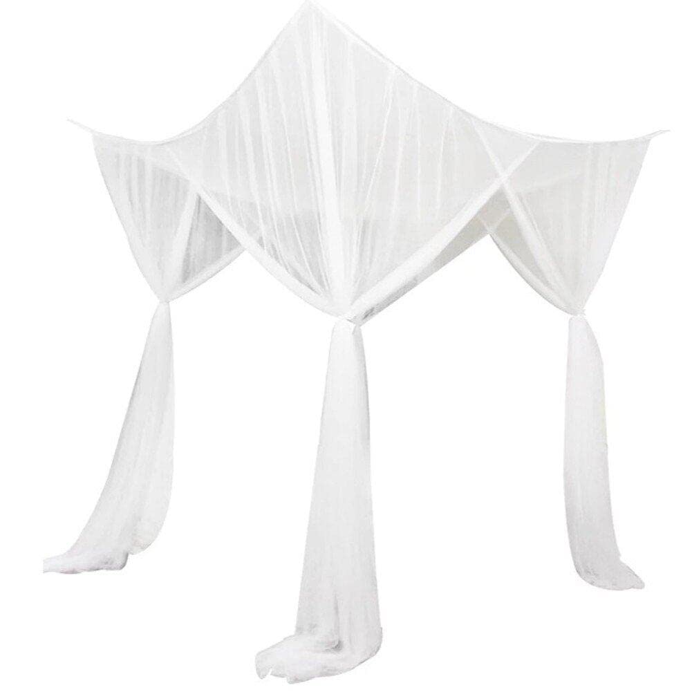 Moustiquaire de lit à 4 portes blanche grand modèle pour lit baldaquin double