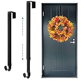 Kederwa Adjustable Wreath Hanger Black, Extends from 15.5' to 25.5', Front Door Wreath Hanger for Autumn Halloween Christmas Wreath Decorations
