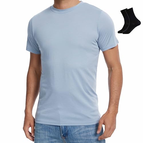 MERINNOVATION Mens Merino Wool T-Shirt - Men Merino Wool Shirt Lightweight Base Layer Undershirt Men's Equestrian Shirts Ashley Blue