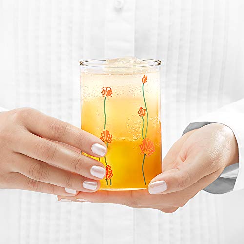 Image of Borosil Vision 6pc Transparent Drinking Glass | Borosilicate Glass Tumblers for Water, Cold Drinks, Juice | Flame Proof, Microwave & Dishwasher Safe | for Daily use & Gifting (Red Bud, 295 ml)