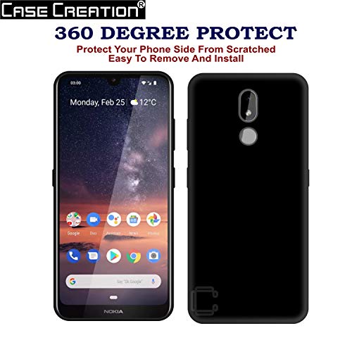 Image of Case Creation Compatible with Nokia 3.2 2019 Back case, Nokia 3.2 Slim Flexible Smart Look case with 360 Camera All Angle Protection (Pure Black)