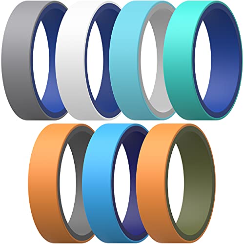 ThunderFit Unisex Silicone Wedding Rings, Reversible 6mm Wide 2mm Thick - 1/4/7 Variety Multipack (Pack J, 10.5-11 (20.6mm))