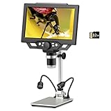Koolertron 9-inch LCD Digital Microscope - 12MP 1600x 1080P HD, 32G TF Card & 5000mAh Battery, 10-inch Stand & Side Light for Plant/Rock/Circuit Board/Coin Detection and Analysis