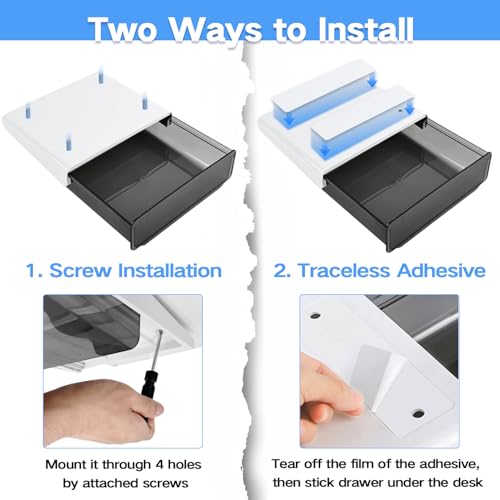OSPNIEEK Self-adhesive Under Desk Drawer Organizer, 2 Pack Table Hidden Slide Out Large Storage Mounted Desktop Pencil Holder Tray Drawers for Office Home School Stationery Kitchen (Large, Black) - Thumbnail 5