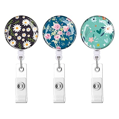 Retractable Id Badge Holder Nurse Badge Reels With Clip Name Card Holders For Office Worker Doctor Nurse (Cute Flowers 3 Pack) #TOP13