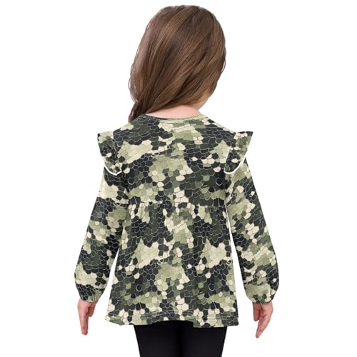 Snake Scales in Camouflage Girls Shirts Cotton Long Sleeve Ruffle Toddler Tee Tops4
