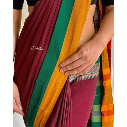 Image of Narayanpet Pure Cotton Avani Border Saree for Women with Running Blouse | Tassels | Traditional Woven Solid Design | Handloom Weave