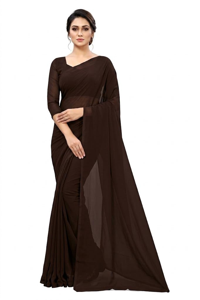 Women's Elegant Black Chiffon Saree with Unstitched Blouse Piece, Solid Colour, Lightweight Flowy Fabric, Festive and Casual Occasions-picture-28