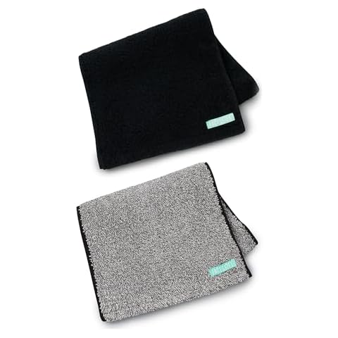 FACESOFT Black Eco Sweat and Charcoal Towel - Soft and Absorbent Cotton - Activated Charcoal Infused - Perfect Gym Towels for Sweat - 2 pc Cover