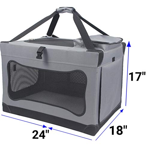 Mr. Peanut's Soft Sided Portable Pet Crate, 4lb Aluminum Frame, 24Lx18Wx17"H, Easy Fold Out Assembly, Premium Self Locking Zippers, Faux Fleece Bedding Pad with Plywood Base, Zippered Pouch - Thumbnail 2
