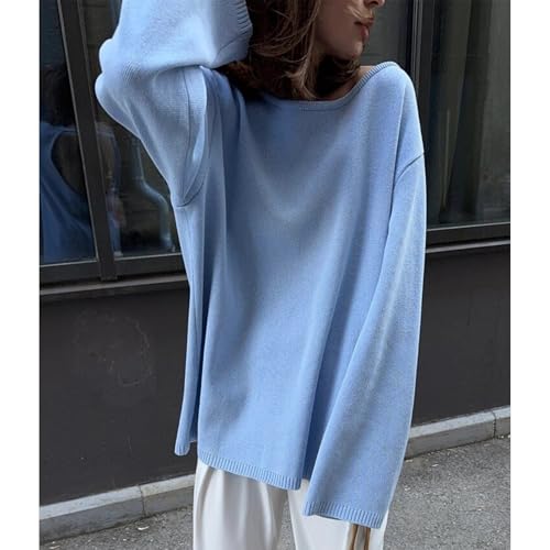 Low Back Loose Knit Long Sleeve Sweater Scoop Draped Backline Side Curve Hem Pullover Minimalist Knitwear4
