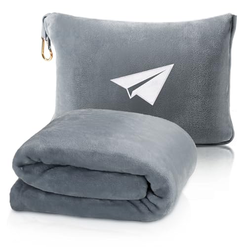 Premium Reisedecke für Flugzeug, Weiches Flugzeug Deckenkissen 2 in 1 mit Kompakter Tasche,...
