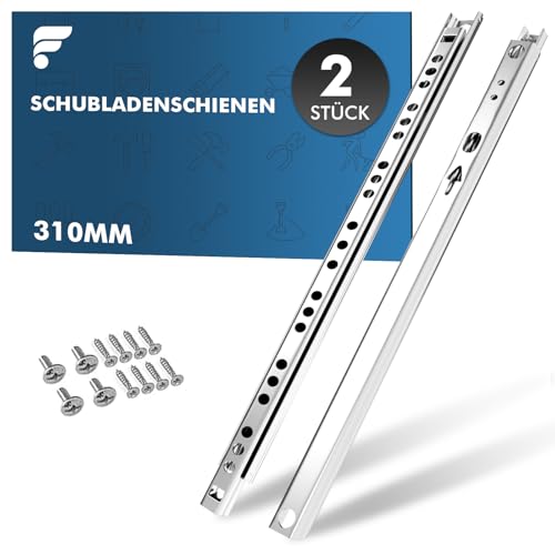 Shinfly-310 mm Schubladenschienen 2er-Set (1 Paar), 17 mm Nut Kugellager-Rollenschienen, Teilauszug, inkl. Montagematerial