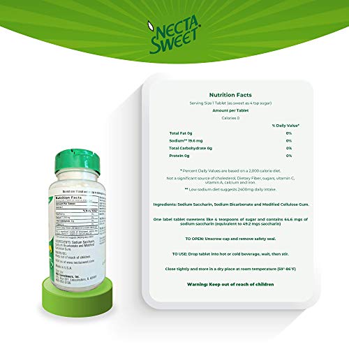 Necta Sweet 1-Grain Saccharin Tablets - Zero-Calorie Sugar Substitutes (8-Pack 1,000-Tablet Bottle)