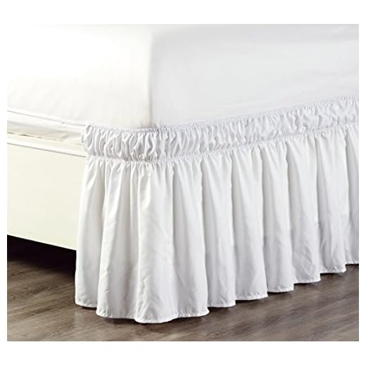 Wrap Around 21" inch Long Fall White Ruffled Elastic Solid Bed Skirt Fits All Queen, King and Cal King Size Bedding High Thread Count Microfiber Dust Ruffle, Soft & Wrinkle Free.
