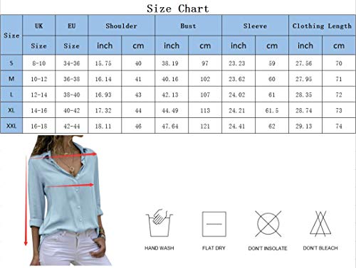 Yidarton Women's Long Sleeve V Neck Chiffon Blouses Tops Button Down Business Shirts(White,S)