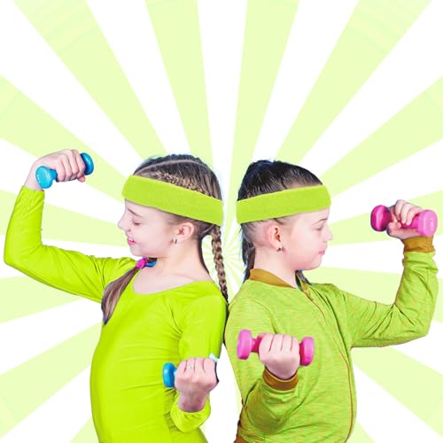Image of Bememo 36 Pcs Neon Sweatbands Set for Kids 12 Headbands 24 Wristbands Bulk Sports Sweat Bands Athletic for Children Basketball Tennis Running Gym Student Gifts Glow Party
