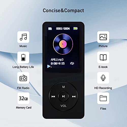 Mp3 Player 32Gb With Speaker Earphone Portable Hifi Lossless Sound Mp3 Mini Music Player Voice Recorder E-Book Hd Screen 1.8 Inch Black Support Up To 128Gb #TOP3