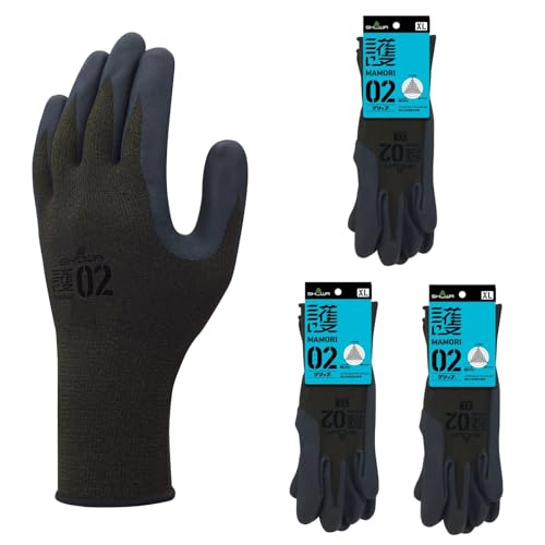 ショーワグローブ 【まとめ買い・作業手袋】護(MAMORI)02グリップ Lサイズ 3双セット ニトリルゴムコーティング 滑り止め DIY 運搬 OD色