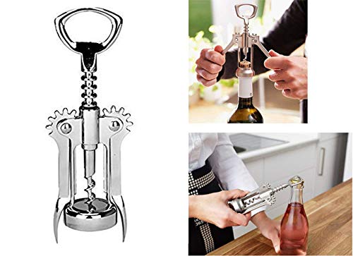 DHULI 2 Types Stainless Steel Wine Opener, Corkscrews Wine Cork Remover, Wing Corkscrew Wine Bottle Opener with Multifunctional Bottles Opener (Pack of 1)