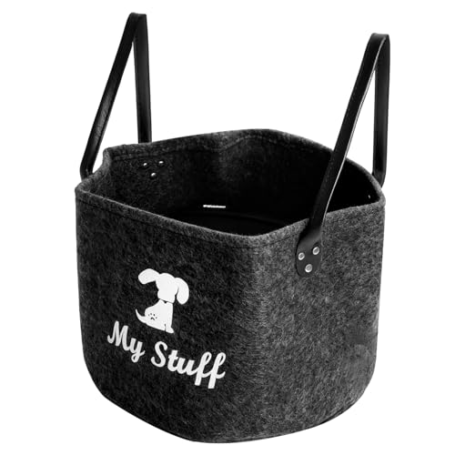 XRVRILE Almacenamiento de juguetes para perros, cesta plegable de juguetes para mascotas, caja de almacenamiento de fieltro con asas, organización para mantas de lino, juguetes, aperitivos, ropa, 32