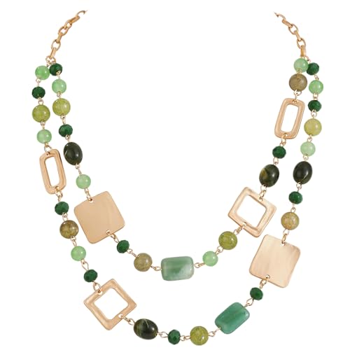 Bocar Collar Beaded Chian Necklace Geometry 2 Strand Layer Statement Jewelry Women Gift (NK-10744)