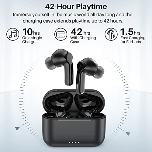 TOZO NC2 Auriculares Inalámbricos con Cancelación Activa de Ruido, In-Ear Auriculares Inalambricos Bluetooth 5.2 con IPX6 Impermeable Auriculares de Graves Profundos Premium Negro