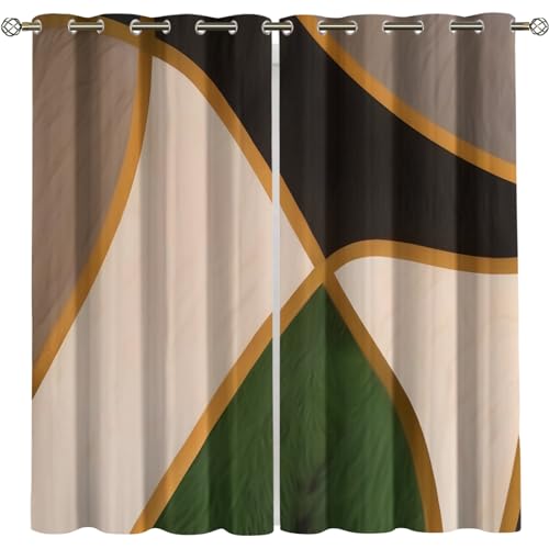 Rideaux rétro géométrie marron vert or thermique chambre enfant 150x270cm