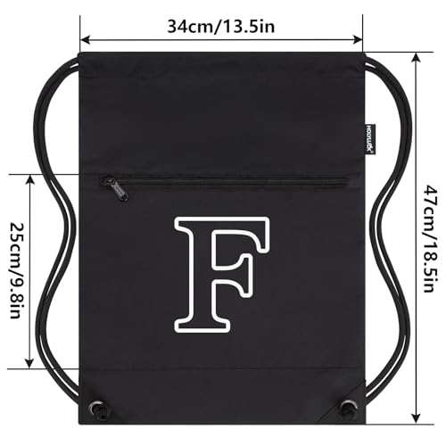 Image of HOLYLUCK Drawstring Bags Initial Backpack Sackpack Cinch Bags for Sports, Gym, Travel, Beach(Black-F)