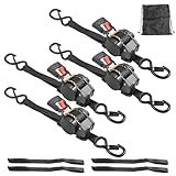 4 Stück Automatik Spanngurt mit 800KG Bruchfestigkeit (2,5cm x 3m) & Schnell Drückbarem Auto-Retract-Knopf (mit Dämpfungseffekt) für LKW, Fracht, Anhänger, Motorrad