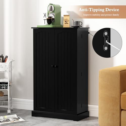HOLTICO 41\'\' Freestanding Pantry Cabinet, Kitchen Pantry Storage Cabinet with Doors and Adjustable Shelves, Food Pantry Cabinet for Kitchen, Dining Room, Living Room and Garage,Pure Black - Thumbnail 5