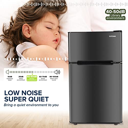 Haddockway Mini Fridge With Freezer,3.2 Cu.ft Compact Refrigerator With Adjustable Thermostat And Reversible Door,2 Door Mini Fridge For Bedroom,Office,Apartment,Energy Saving And Low Noise (Black) #TOP3