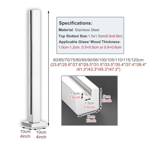 Barandilla de vidrio para interiores minimalista y poste de acero cuadrado moderno para terraza 8