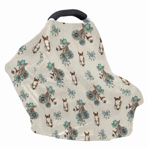 Image of Baby Car Seat Cover Western Horse Car Seat Canopy for Baby