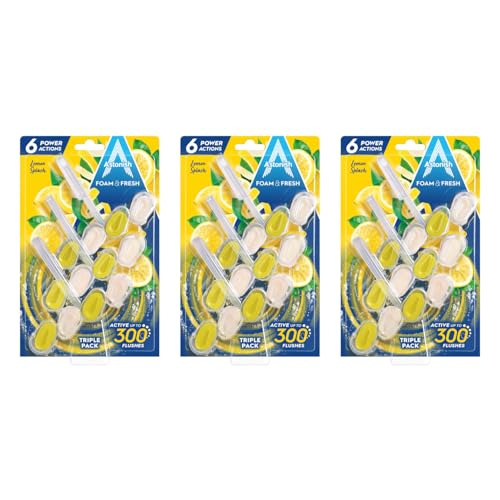 Astonish Mighty Toilet Bowl Foam & Fresh Blocks - Deep Cleaning Foam Action - Helps Combat Limescale and Removes Stains – Lemon Splash Scent, Multipack 3 x 3 Blocks