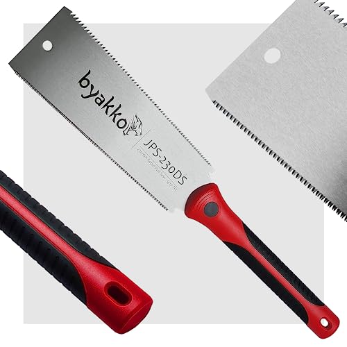 Byakko Tools Japanese Saw, Double Edge 9/17 TPI, 230mm, Ryoba Japanese Pull Saw with Triple Bevelled Teeth | High Carbon Steel Blade Hand Saw with Rubber Layered Handle
